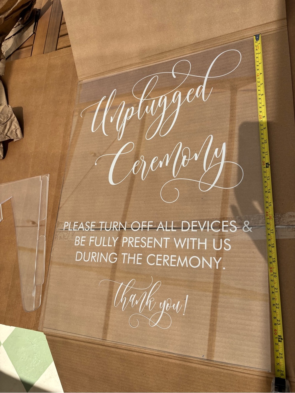 Unplugged Ceremony Acrylic Sign - Clear with White Lettering